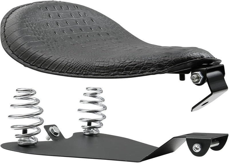 DREAMIZER Motorcycle Seat Cushion Driver Solo Seats with Spring Bracket PU Leather Compatible with Harley Honda Yamaha Kawasaki Sportster Iron 883 1200 Chopper Bobber Cafe Racer-Crocodile Style - Image 2